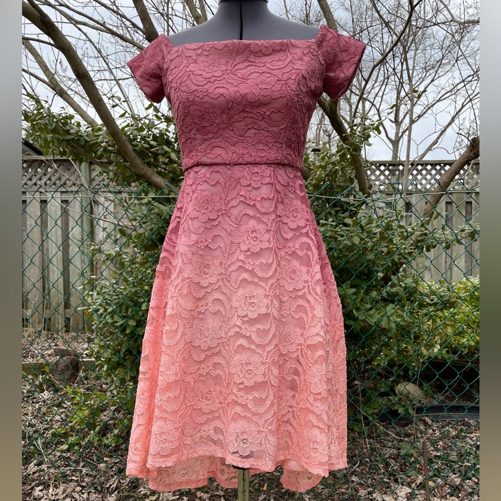 Pink Ombré Le Chateau Dress High-Low Hem Sparkly Prom Party Small